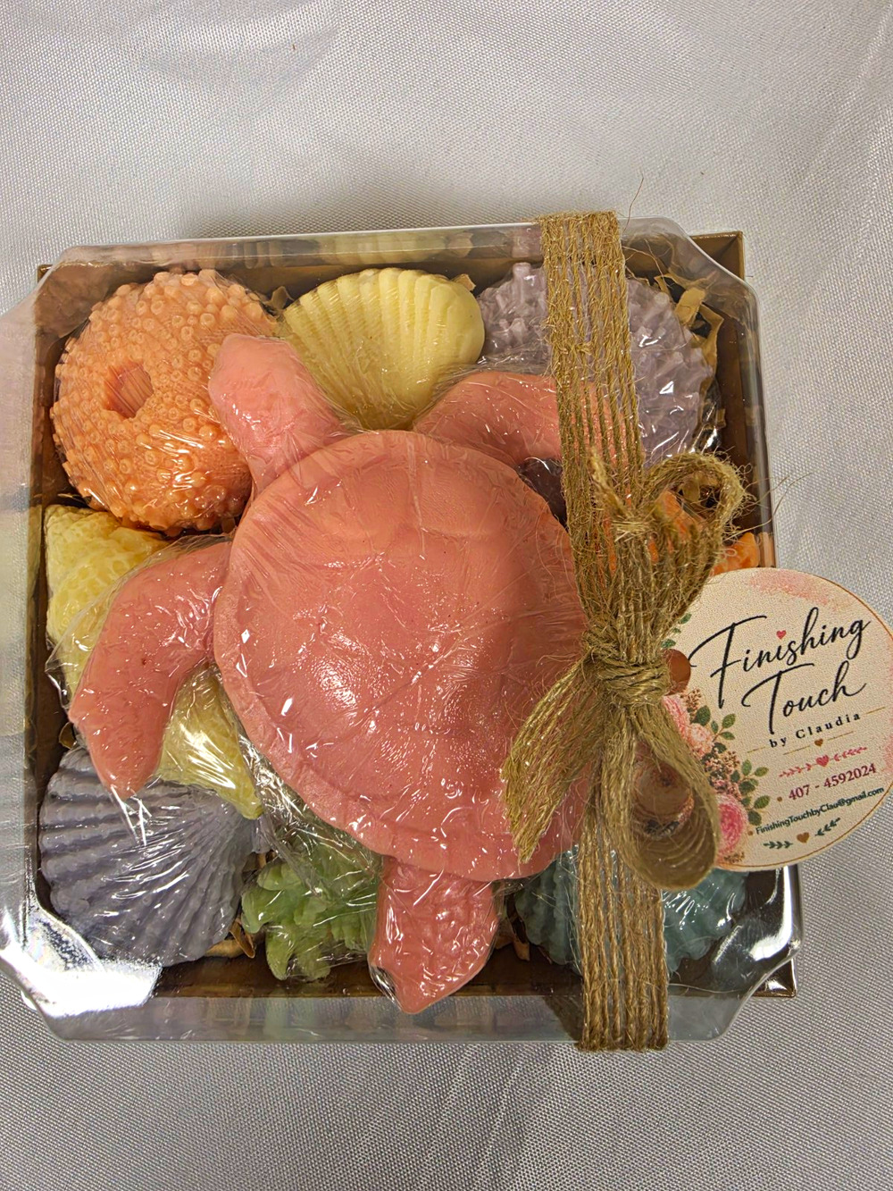 Pink Sea Turtle with Assorted Shells Goat Milk Handmade Soap Gift Set Made USA